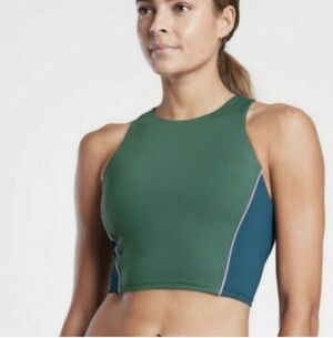 Athleta Maldives High Neck Womens Colorblock Crop Swim Top Small